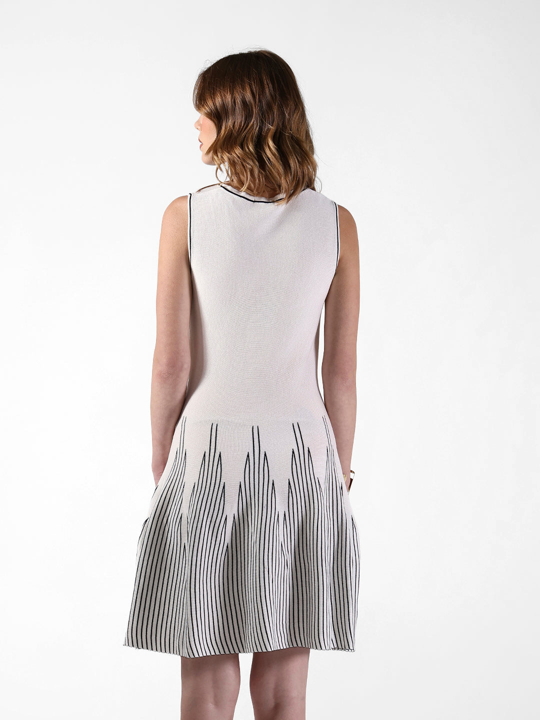 Women's White Skater Dress with Contrast Stripe Detail