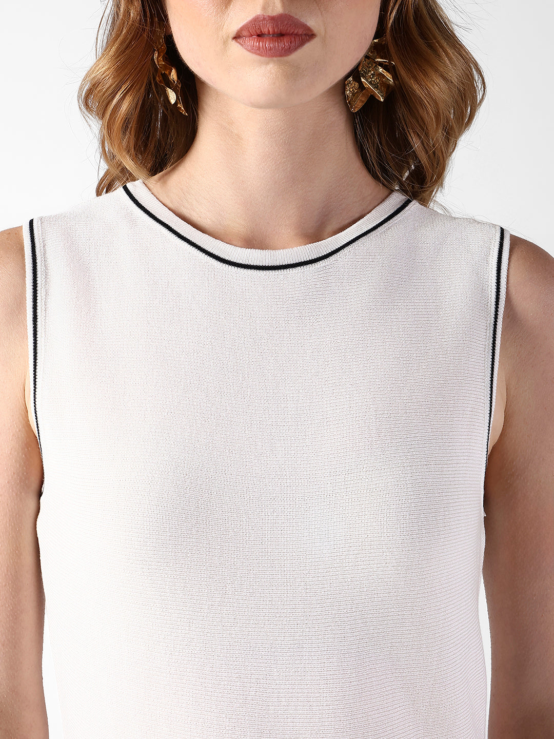 Women's White Skater Dress with Contrast Stripe Detail