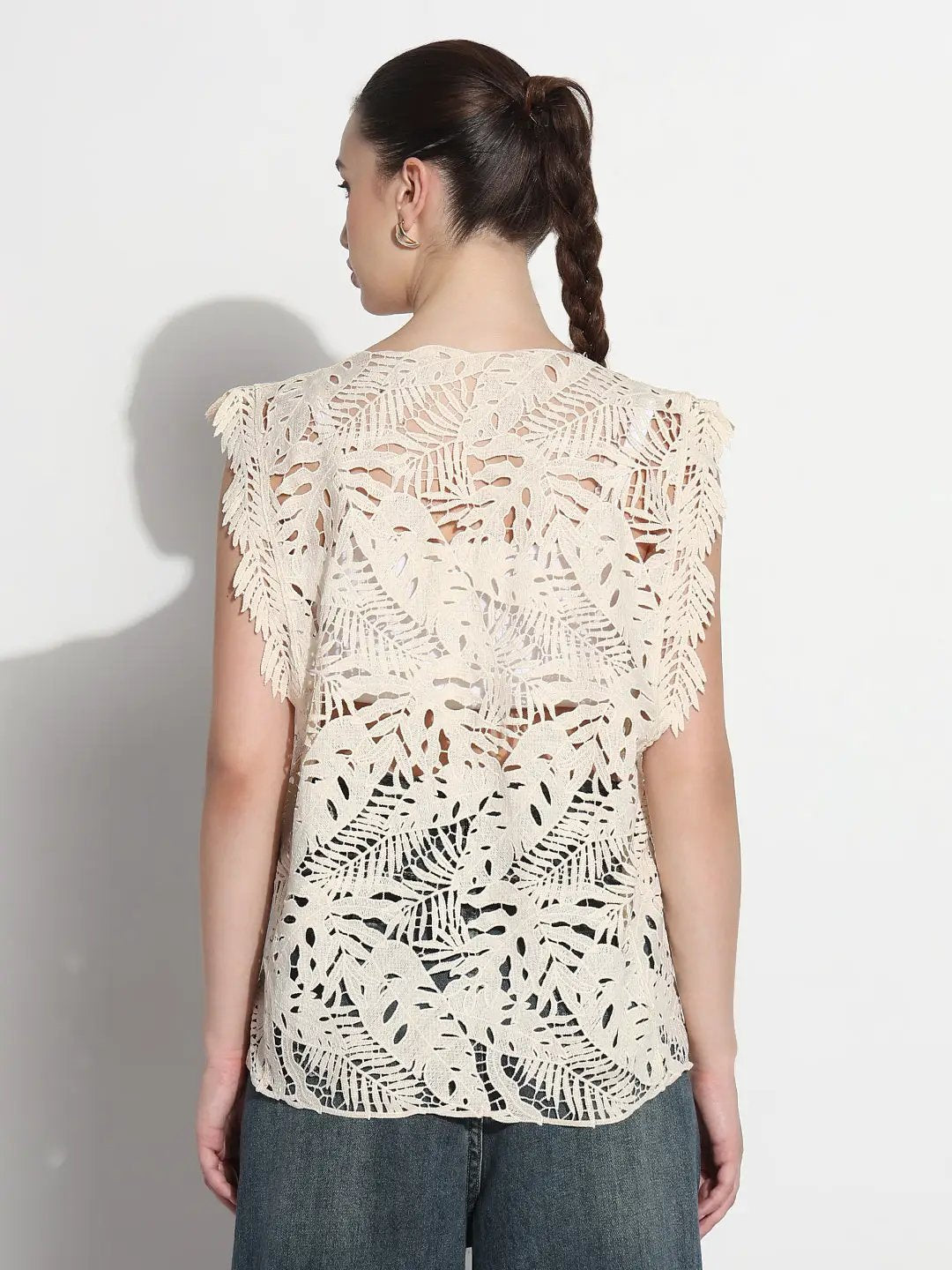 Women's Crochet Cream Asymmetric Hem Top - from SHOWOFFFF