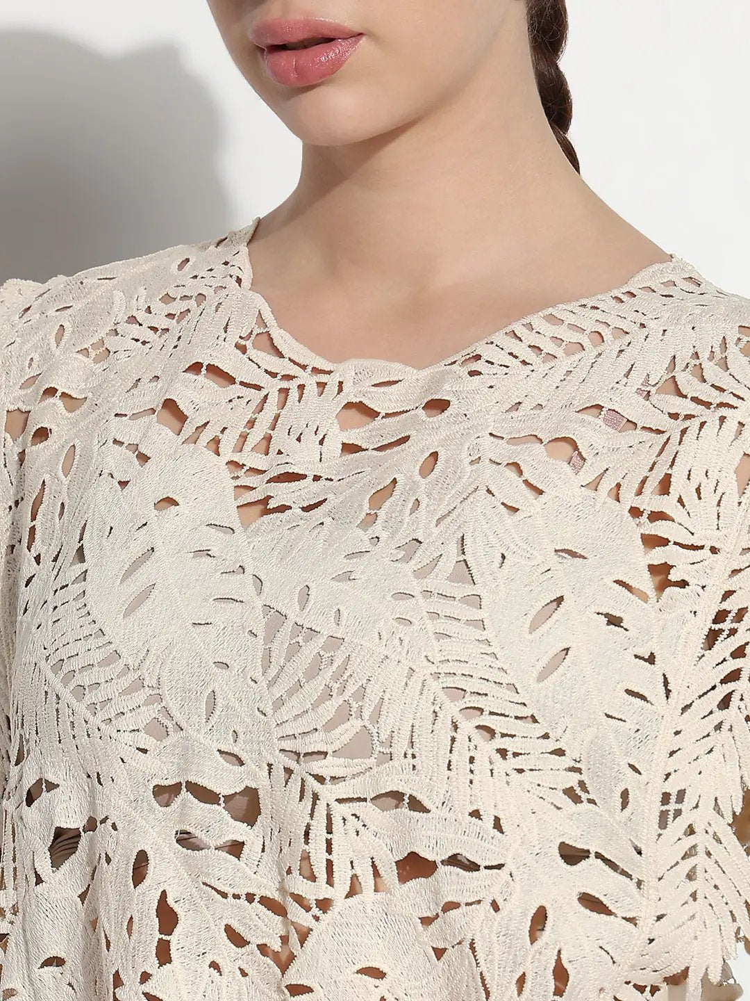 Women's Crochet Cream Asymmetric Hem Top - from SHOWOFFFF