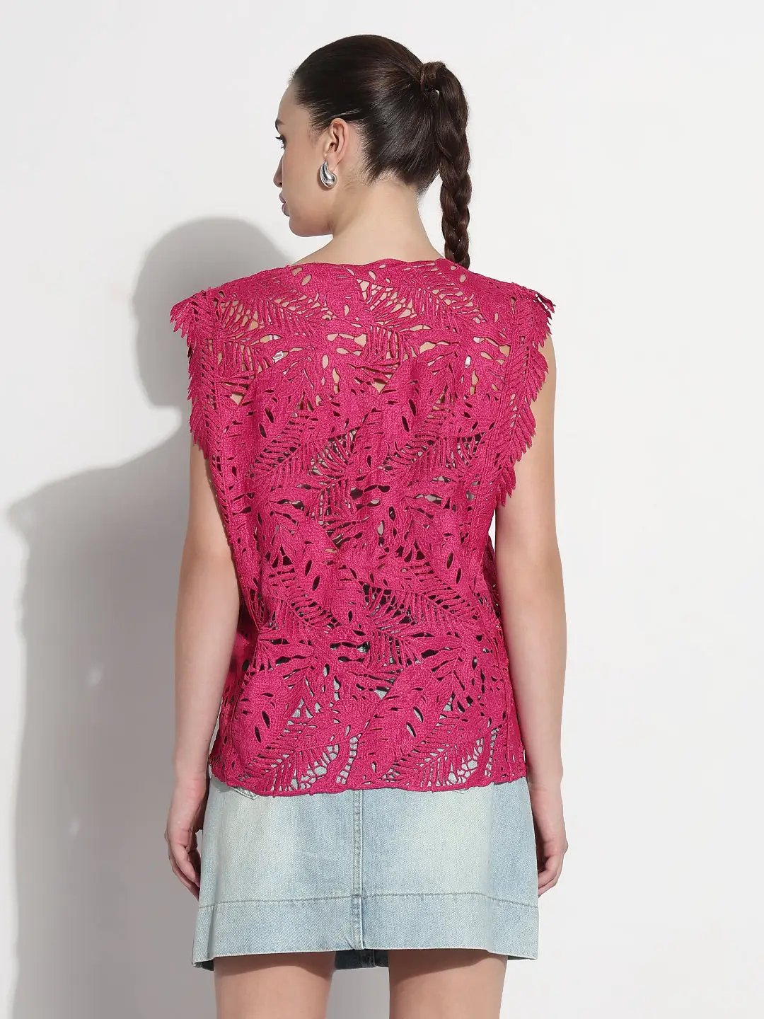 Women's Crochet Pink Asymmetric Hem Top - from SHOWOFFFF
