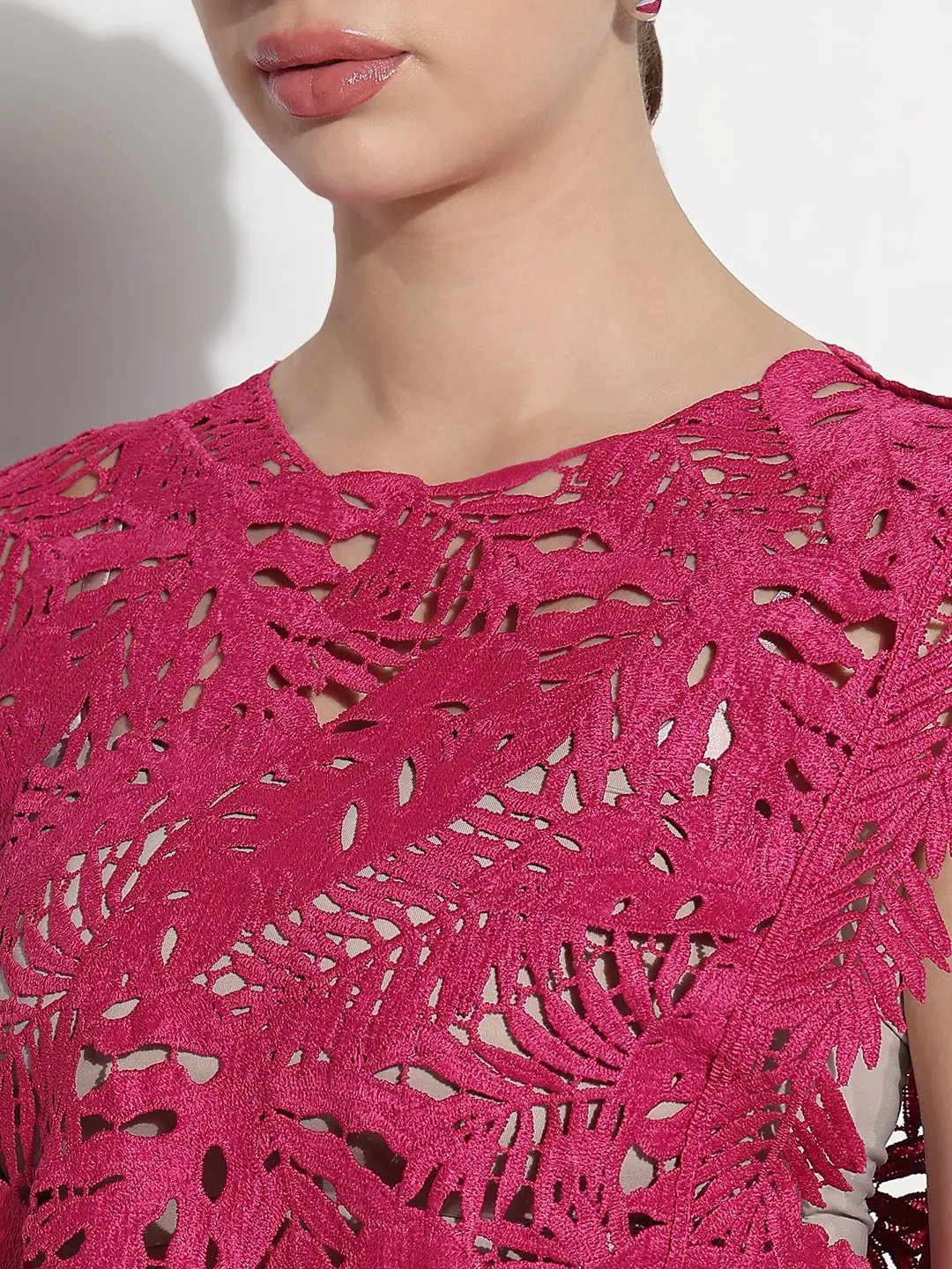 Women's Crochet Pink Asymmetric Hem Top - from SHOWOFFFF