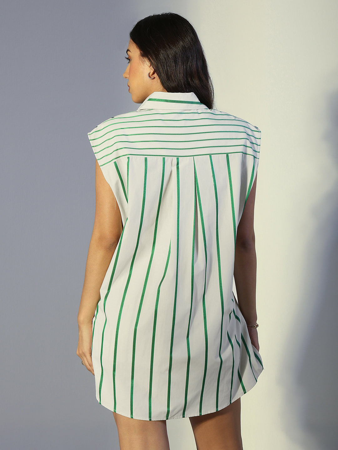 Women's Striped Green Sleeveless Shirt & Shorts Co-Ord Set