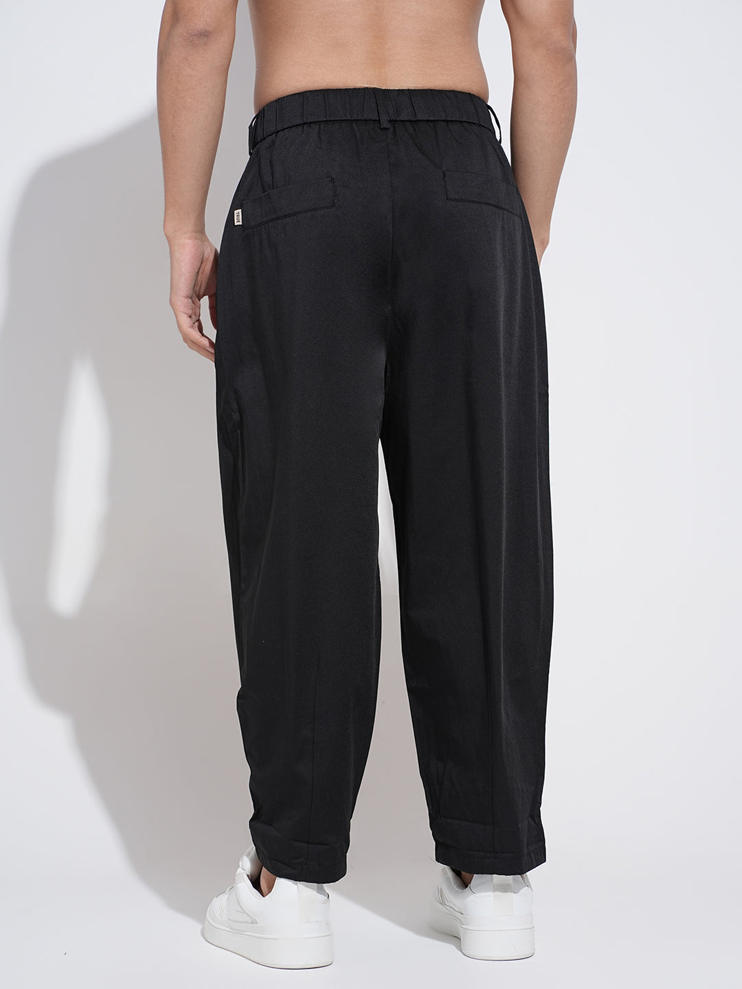 Men's Black Relaxed Fit Trousers with Elasticated Waist and Drawstring
