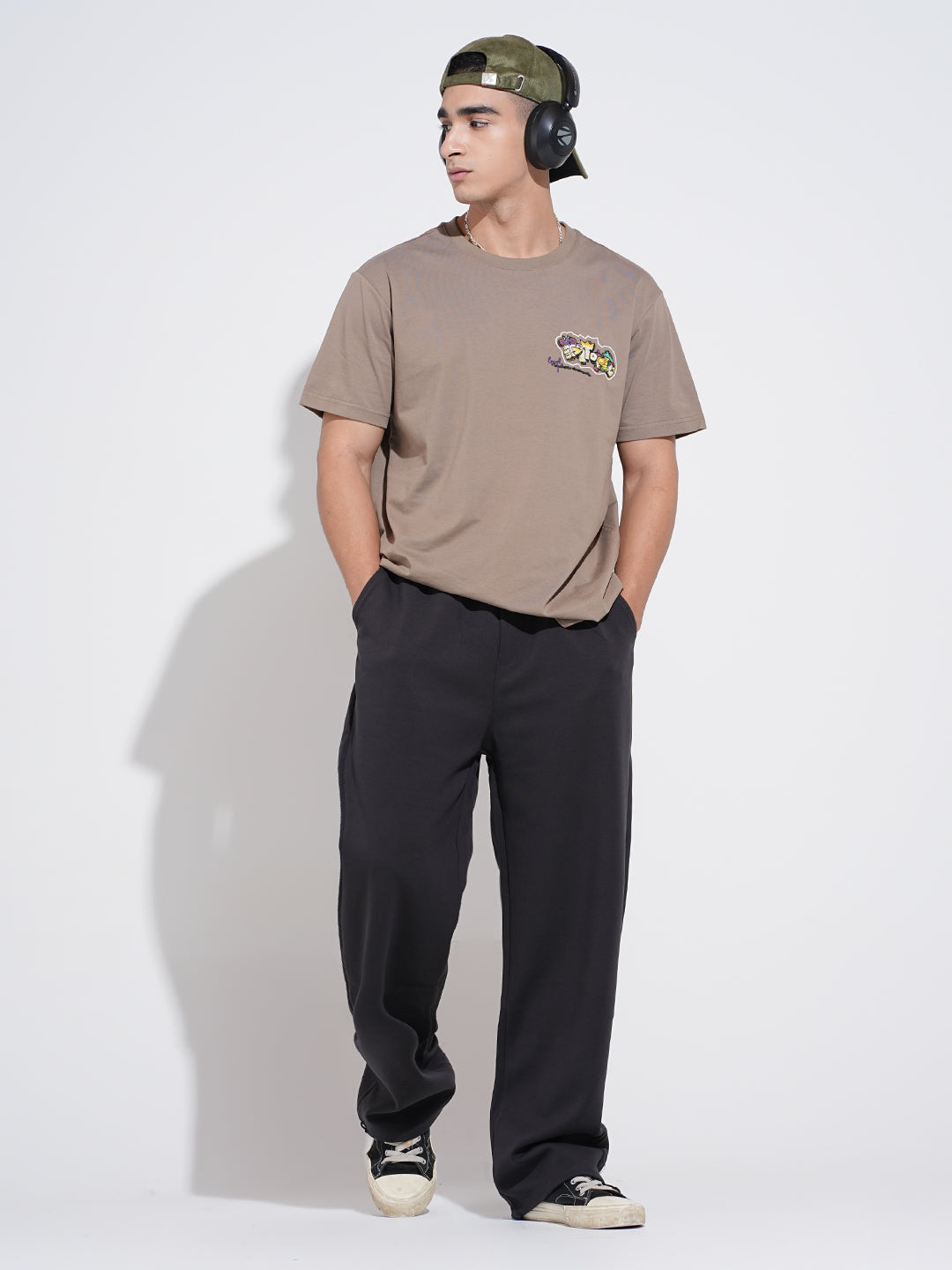 Men's Charcoal Relaxed Fit Trousers with Elasticated Waist and Drawstring