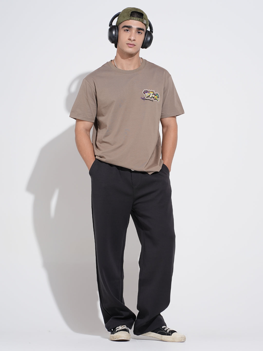 Men's Charcoal Relaxed Fit Trousers with Elasticated Waist and Drawstring