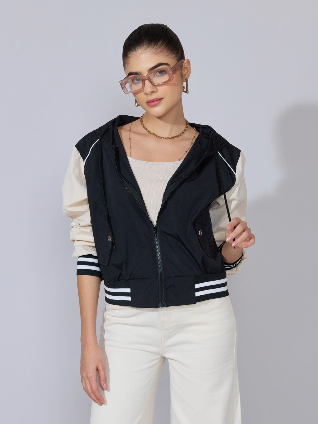 Women's Black Hooded Bomber Jacket