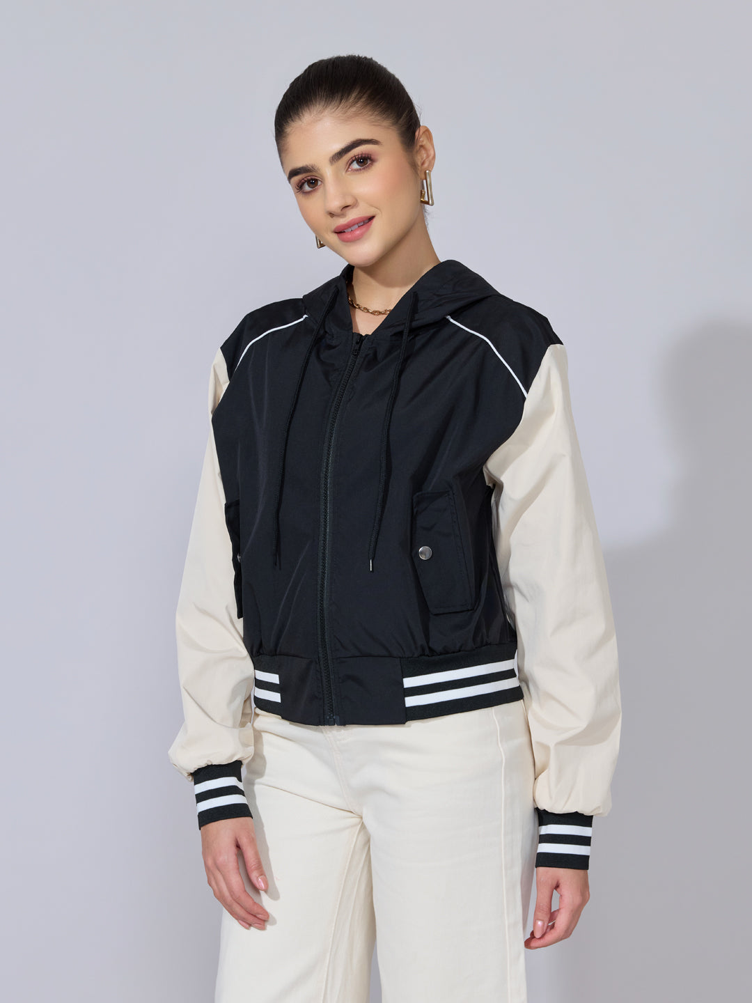 Women's Black Hooded Bomber Jacket