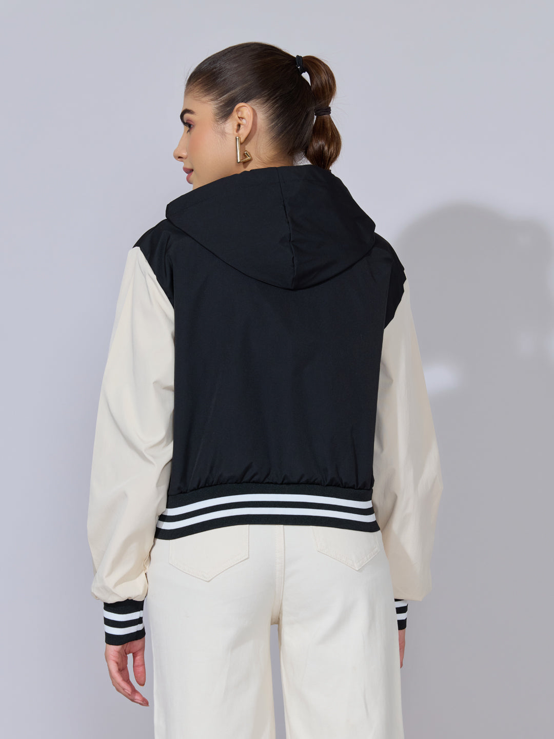 Women's Black Hooded Bomber Jacket
