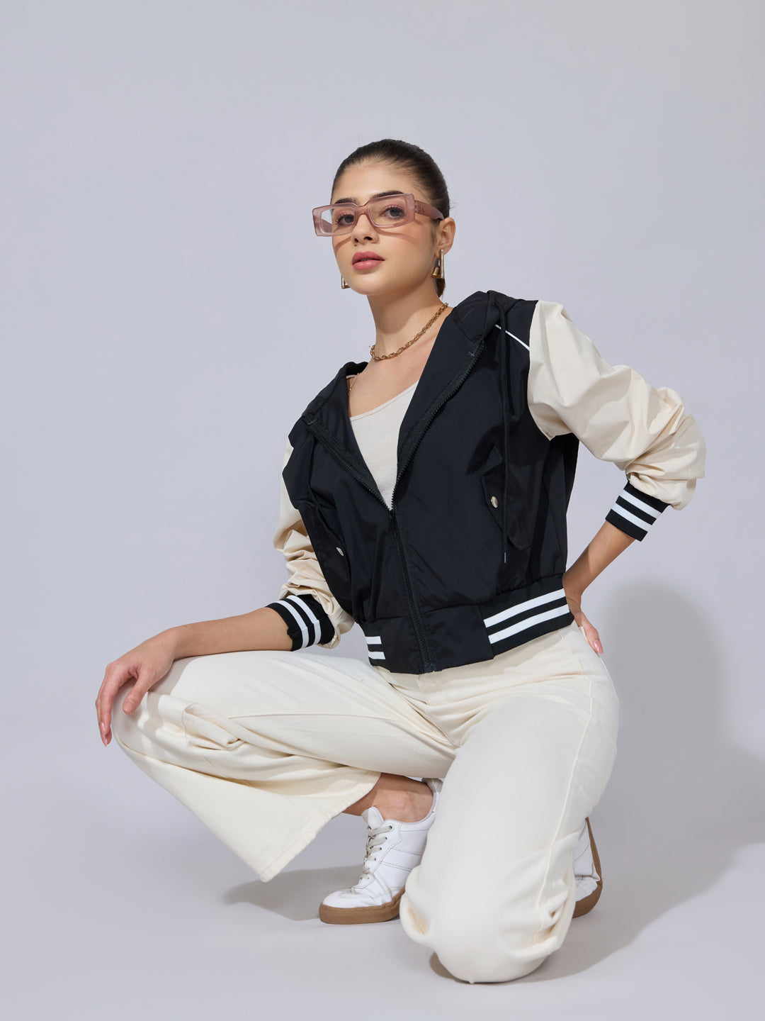 Women's Black Hooded Bomber Jacket