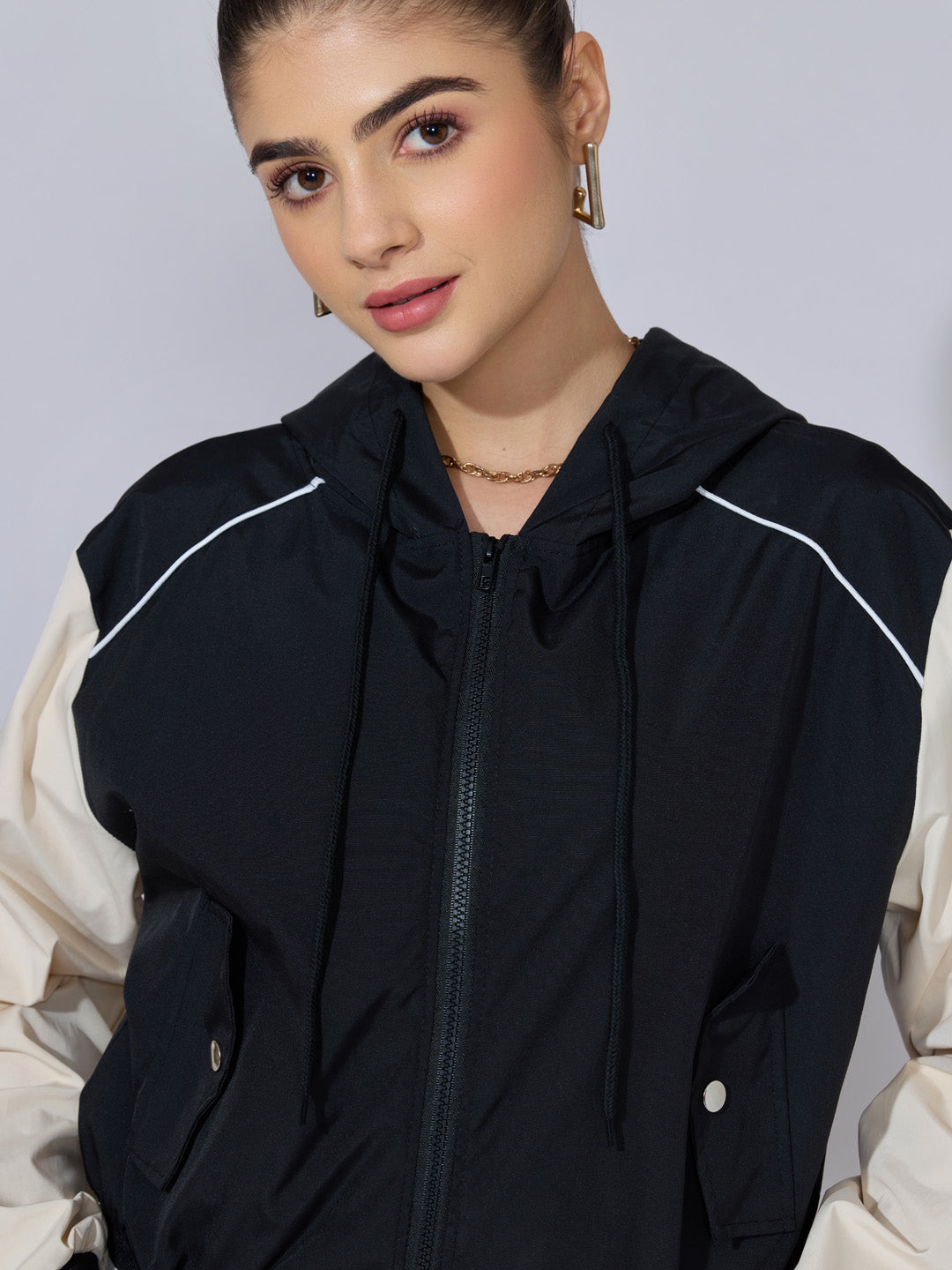 Women's Black Hooded Bomber Jacket