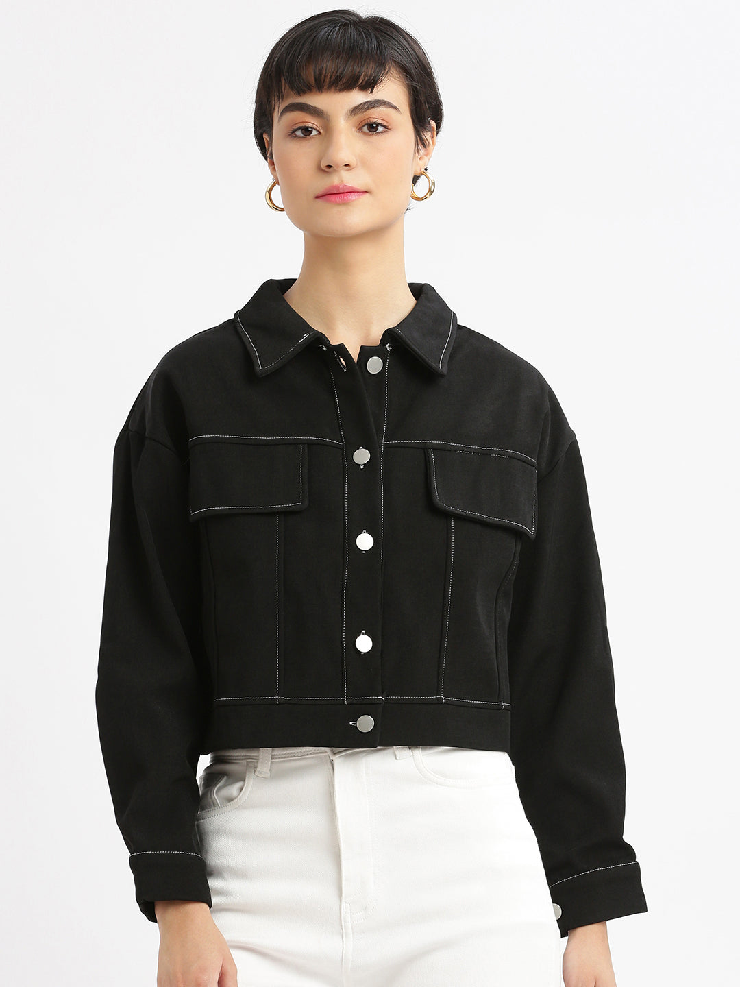 Women Black Crop Tailored Jacket