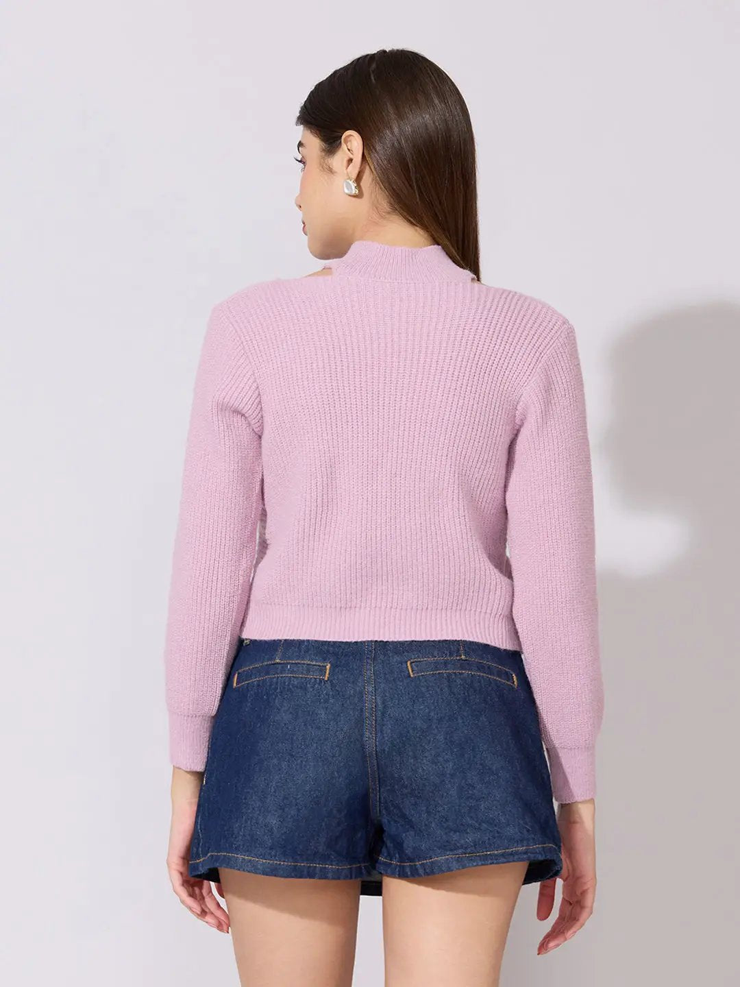 Women's Ribbed Purple Asymmetric Wrap Crop Knit Top