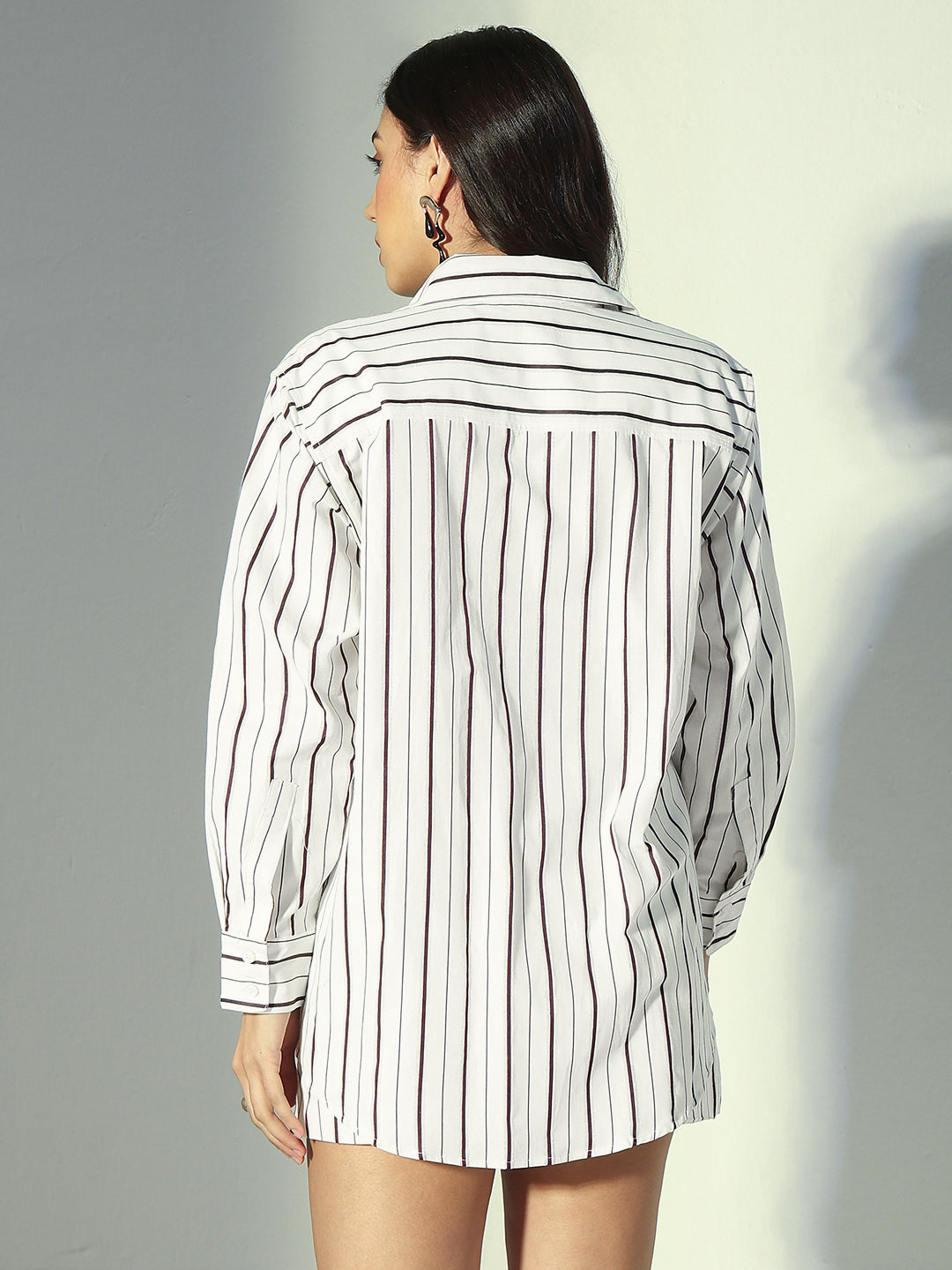 Women's Striped Off-White & Purple Mini Shirt Dress