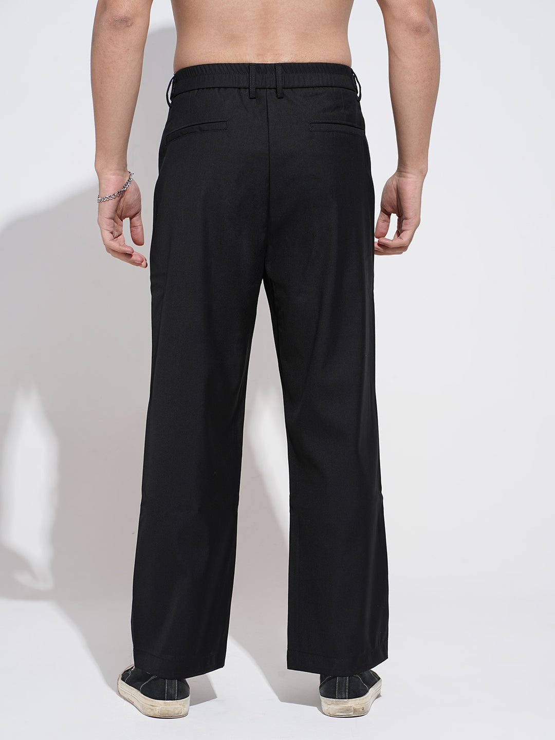 Men's Black Pleated Regular Fit Korean Trousers