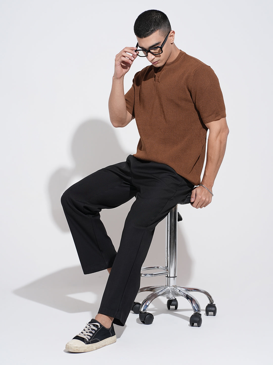 Men's Black Pleated Regular Fit Korean Trousers