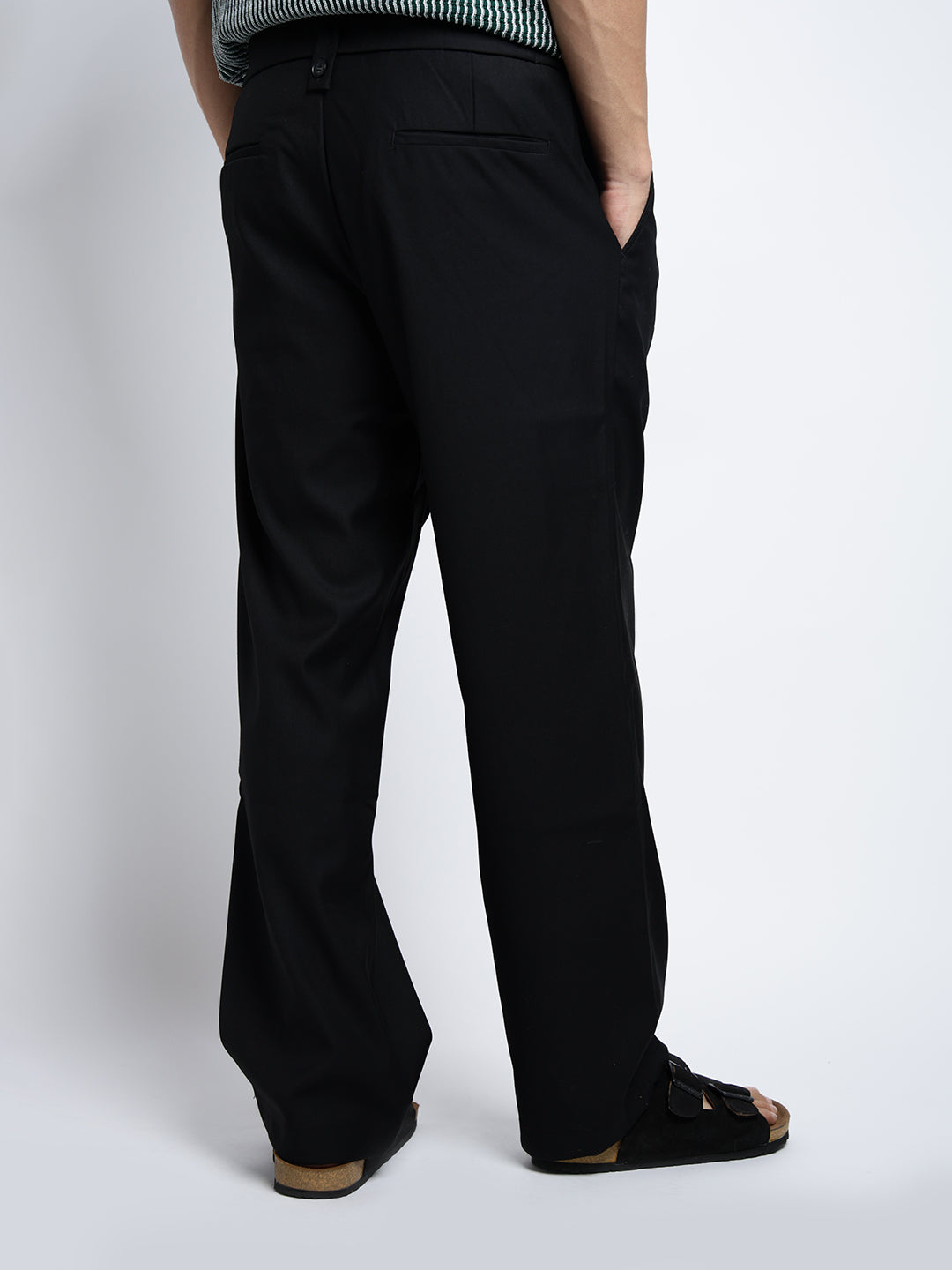 Men's Black Pleated Straight Fit Trousers with Stylized Belt Loops