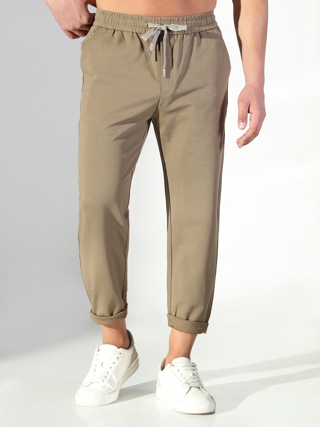 Men Olive Solid Korean Trousers