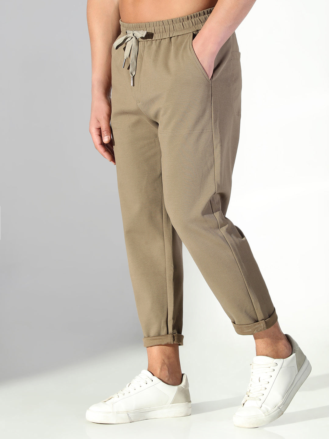 Men Olive Solid Korean Trousers