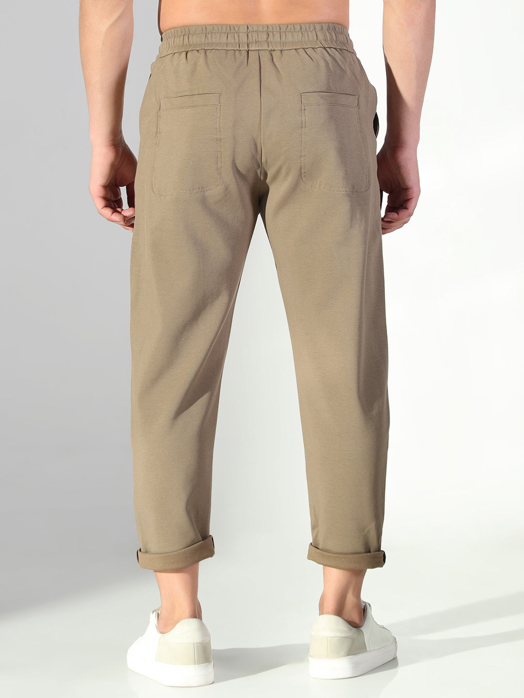 Men Olive Solid Korean Trousers