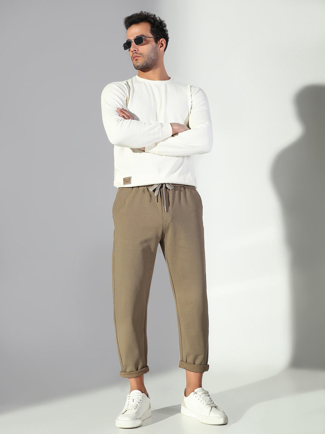 Men Olive Solid Korean Trousers