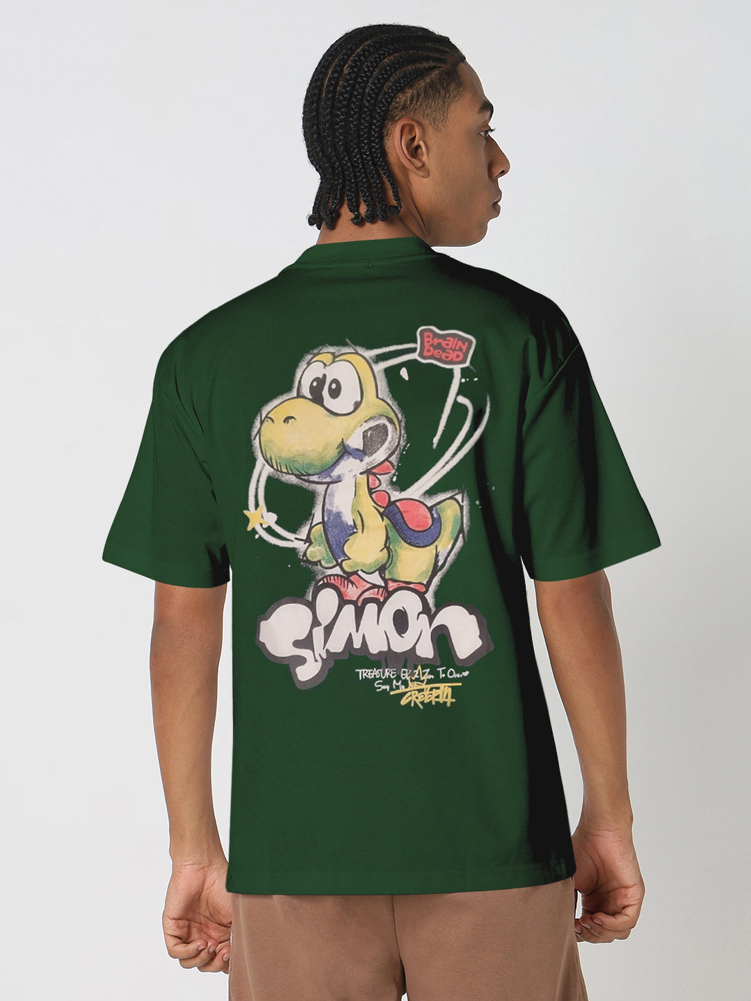Men's Cartoon Graphic Green T-Shirt