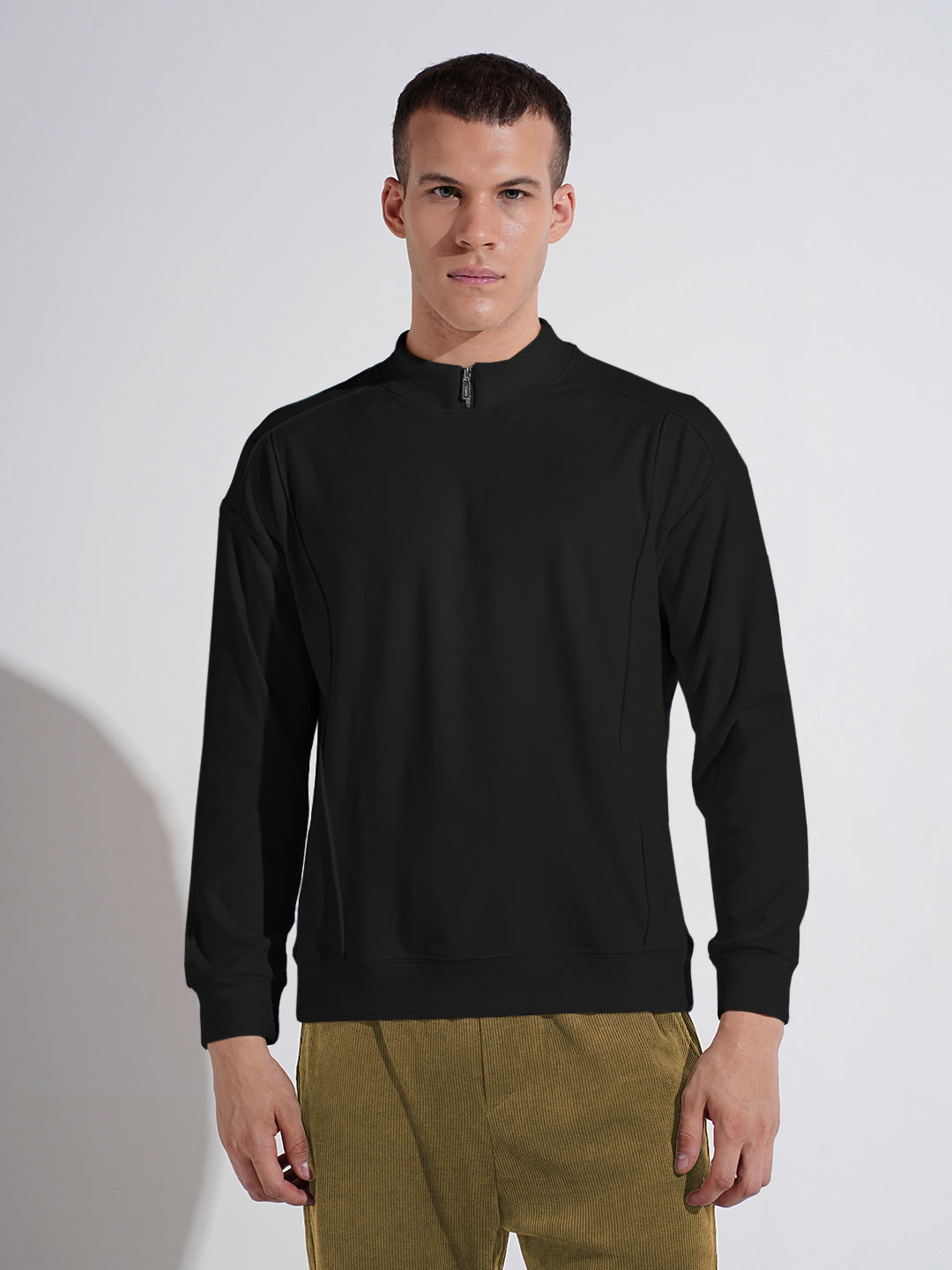Men's Black Mock Collar Ribbed Sweatshirt