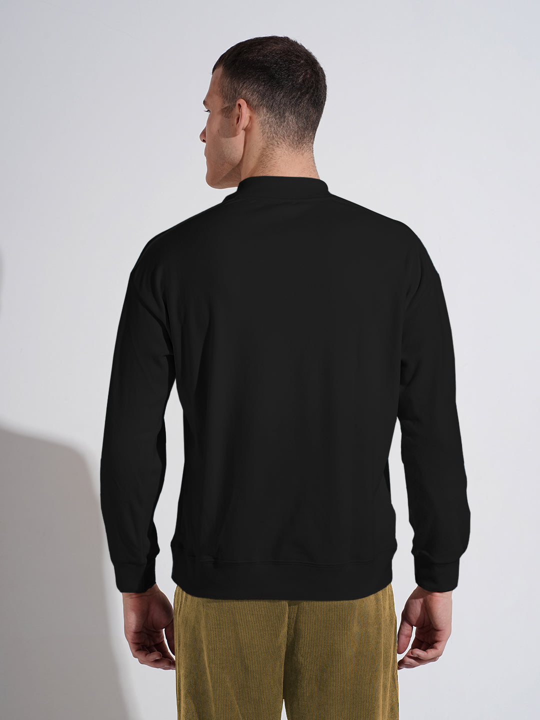 Men's Black Mock Collar Ribbed Sweatshirt