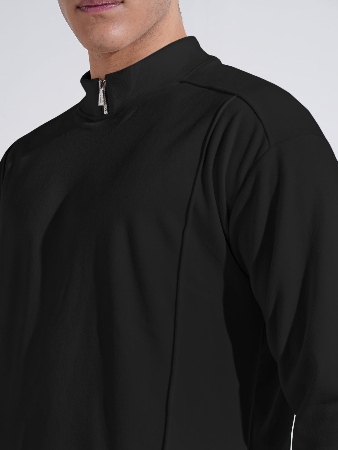 Men's Black Mock Collar Ribbed Sweatshirt