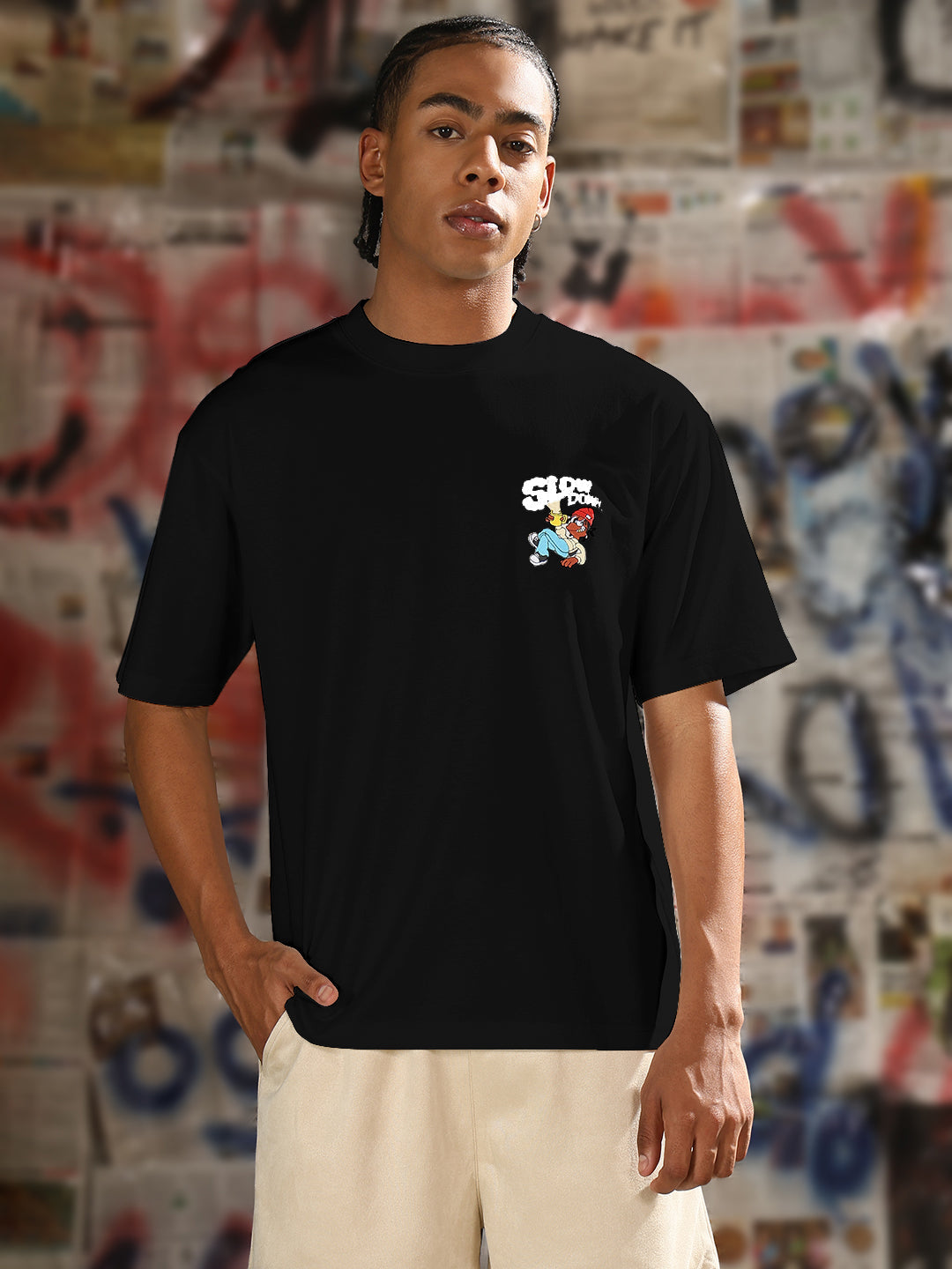 Men's Printed Black Regular Fit T-Shirt