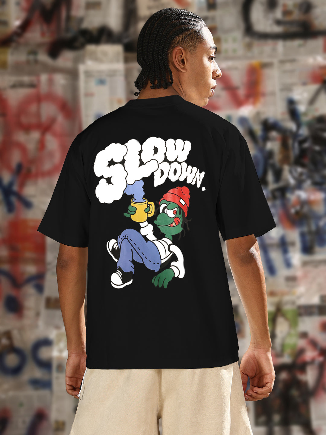 Men's Printed Black Regular Fit T-Shirt