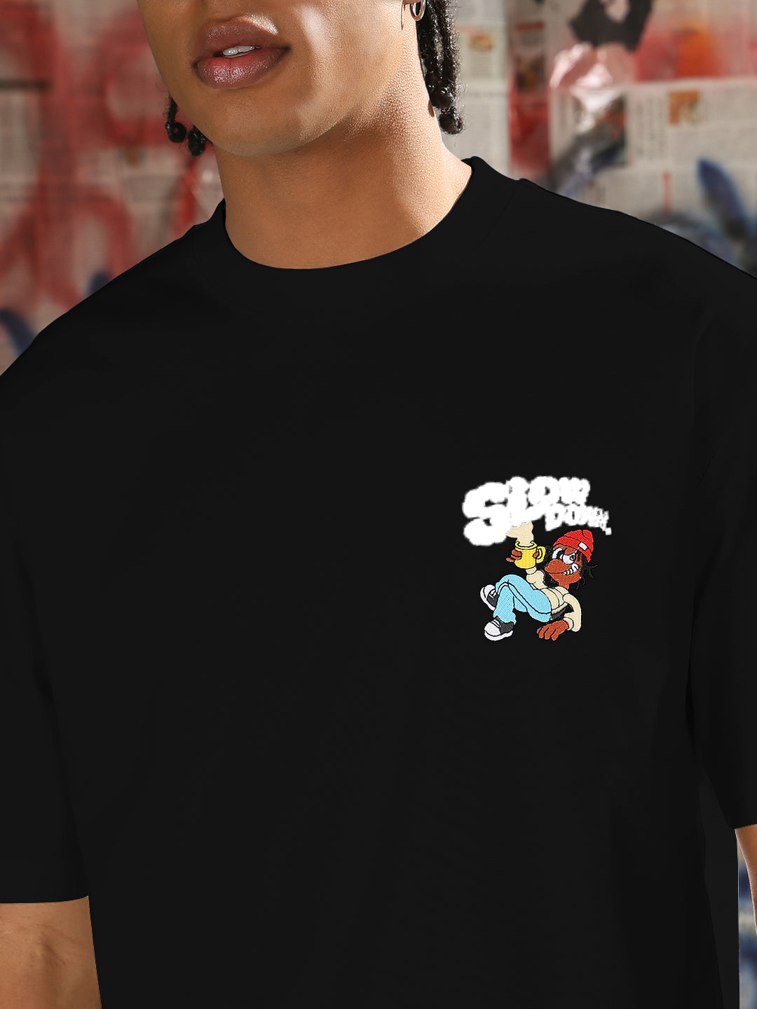 Men's Printed Black Regular Fit T-Shirt