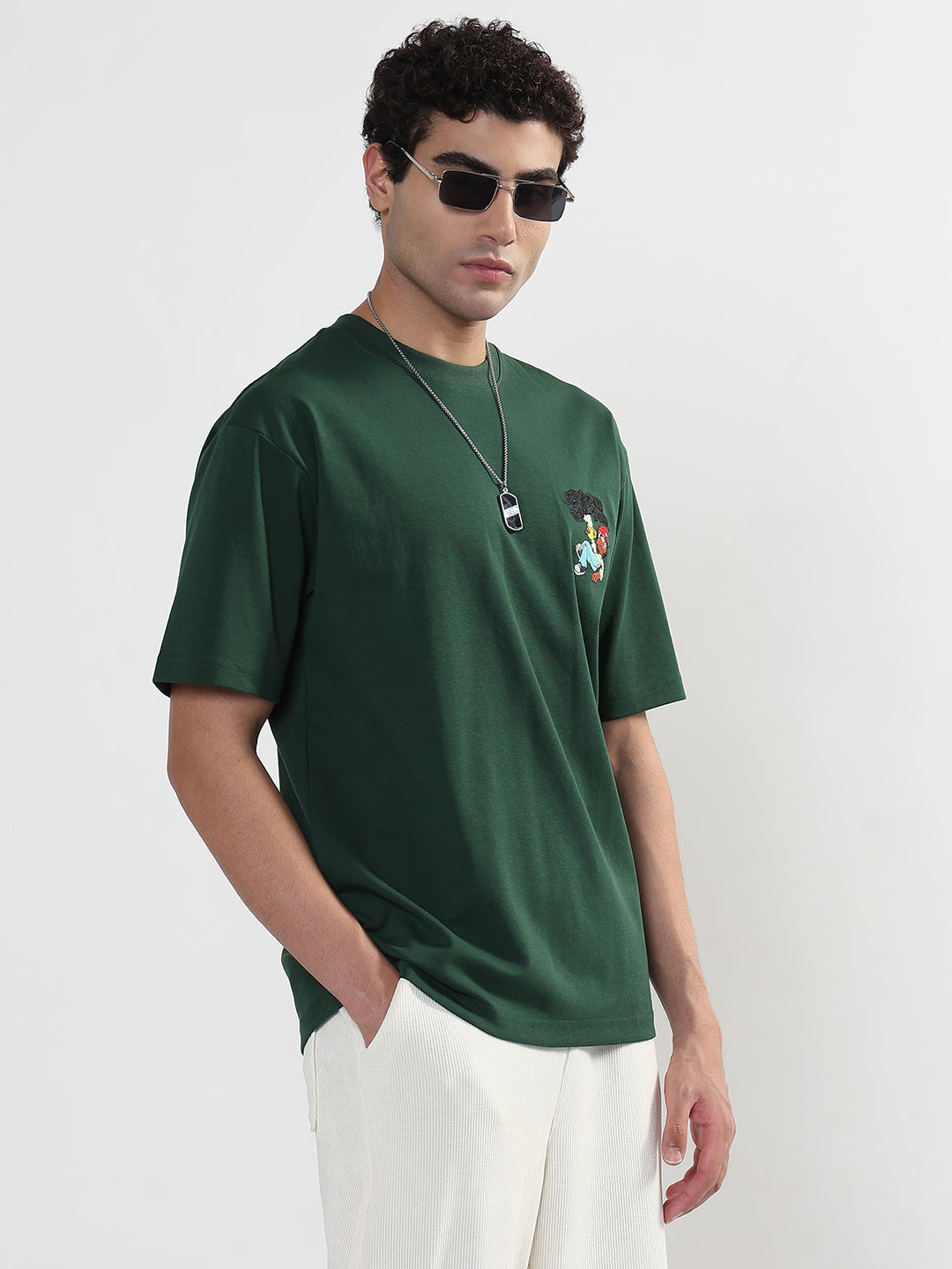 Men's Printed Green Regular Fit T-Shirt