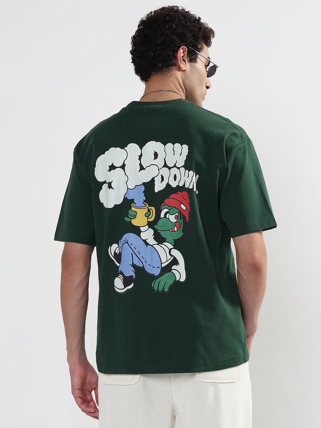 Men's Printed Green Regular Fit T-Shirt