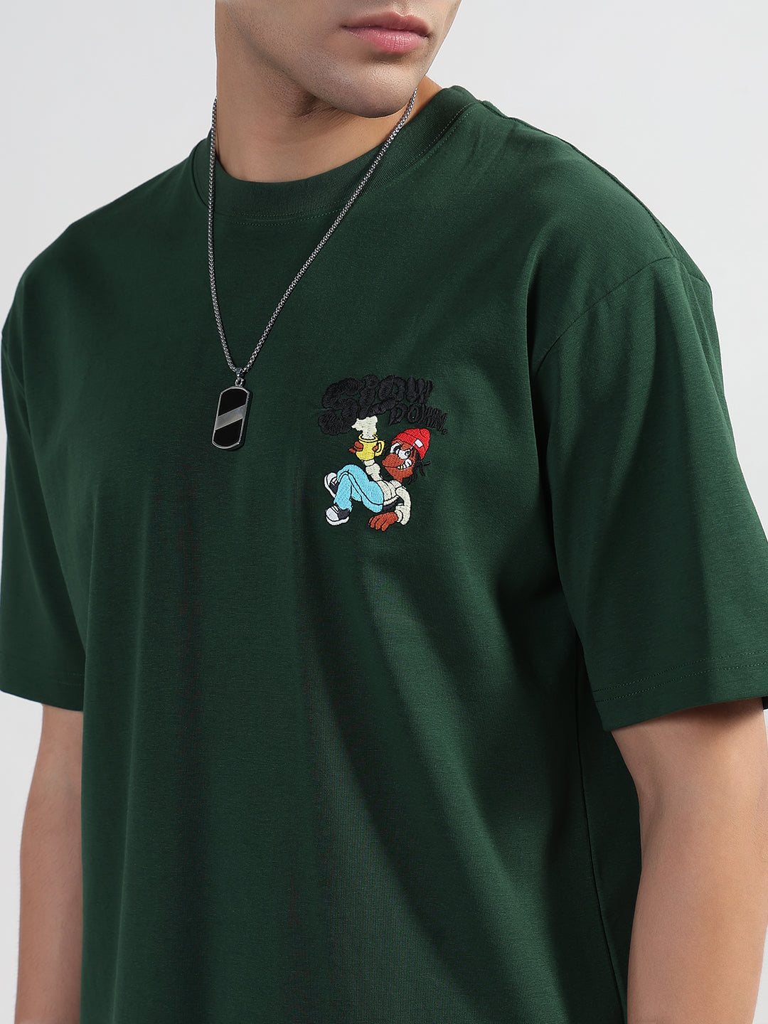 Men's Printed Green Regular Fit T-Shirt