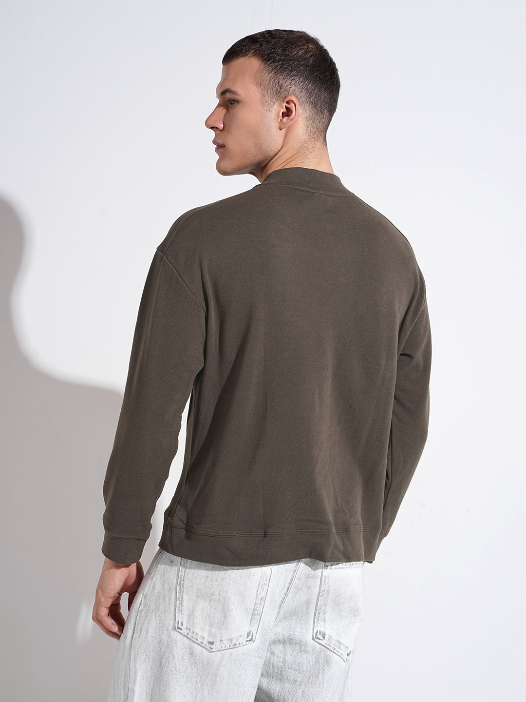 Men's Grey Mock Collar Ribbed Sweatshirt