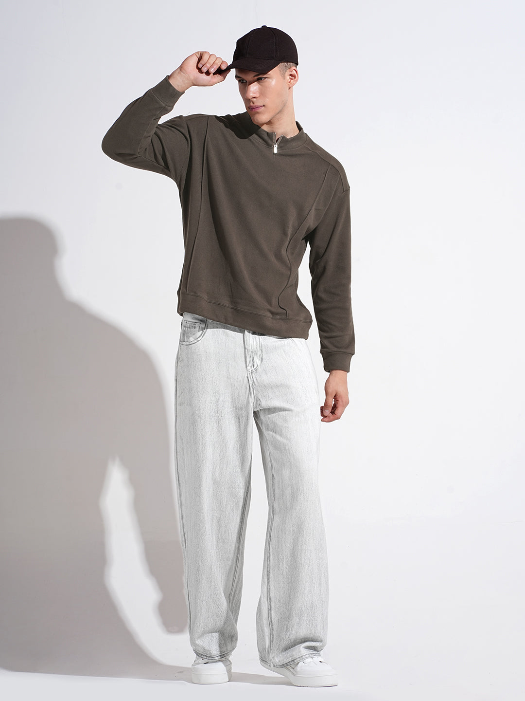 Men's Grey Mock Collar Ribbed Sweatshirt