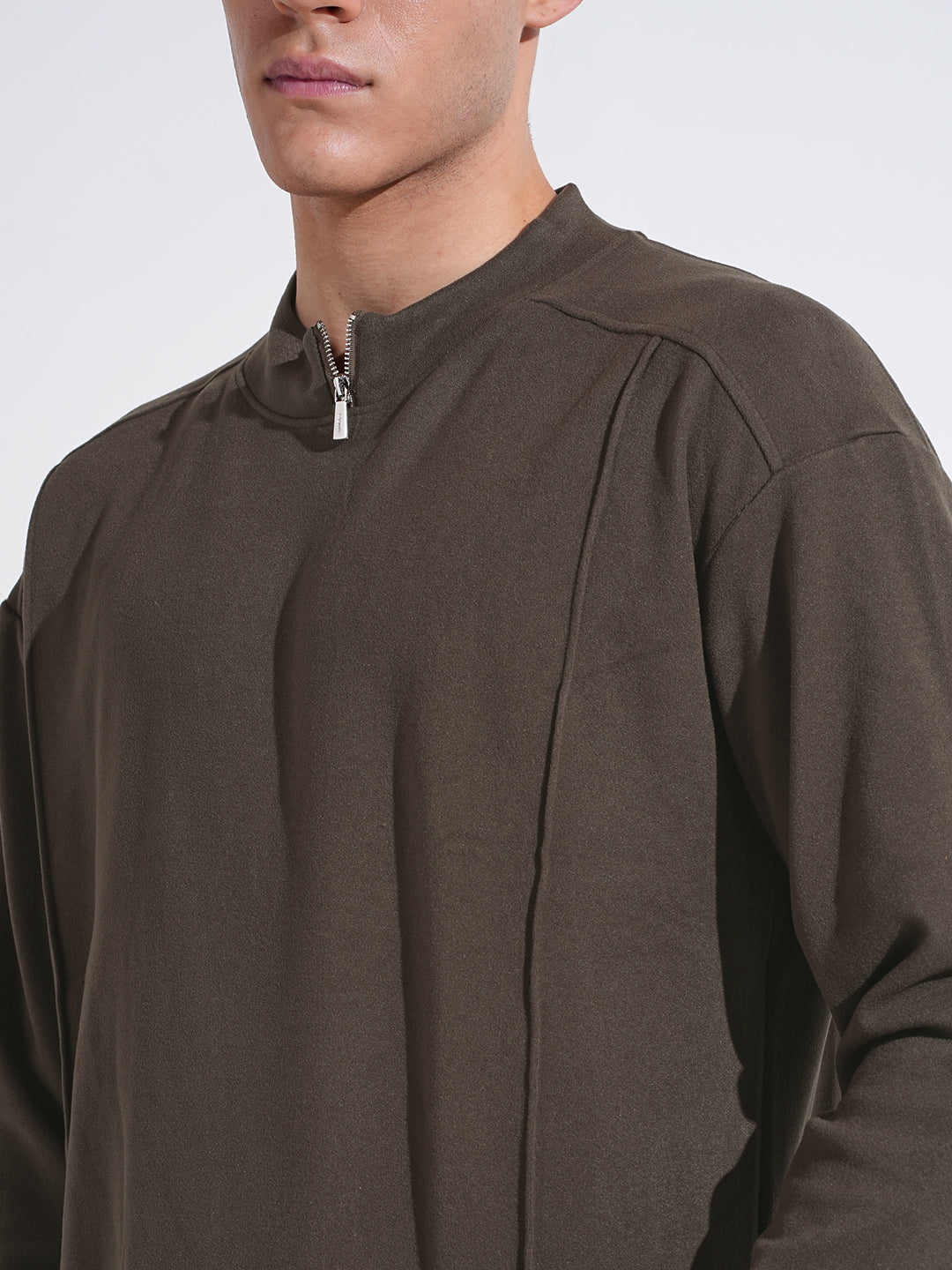 Men's Grey Mock Collar Ribbed Sweatshirt