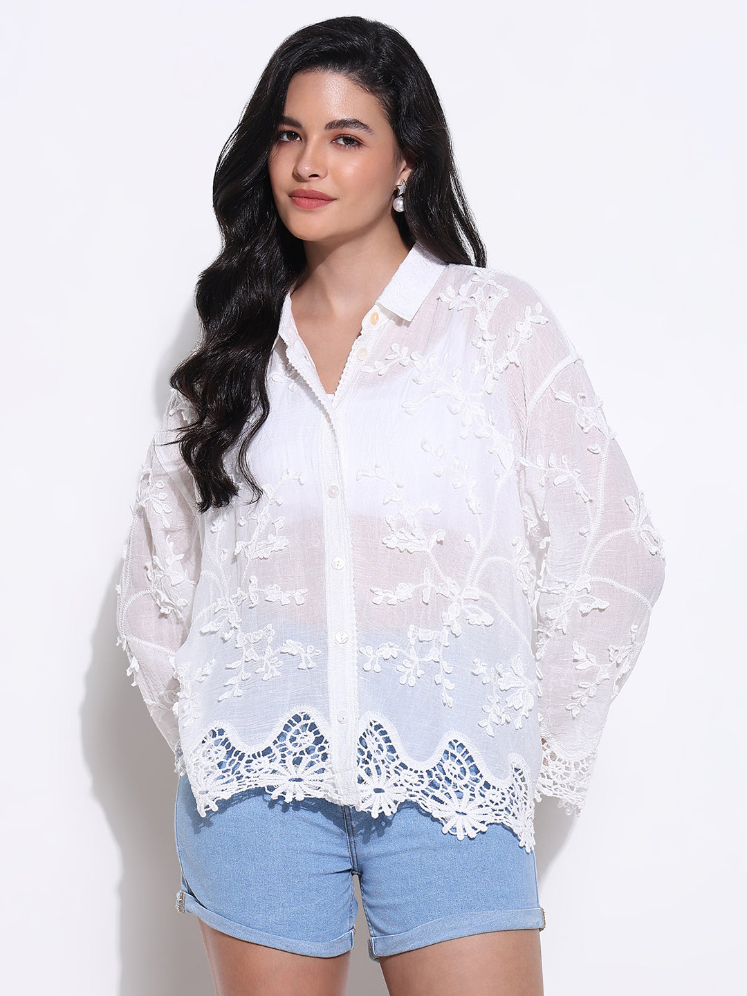 Women Solid White Oversized Shirt