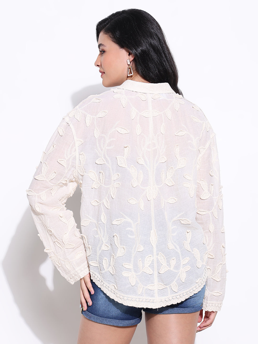 Women Solid Cream Oversized Shirt