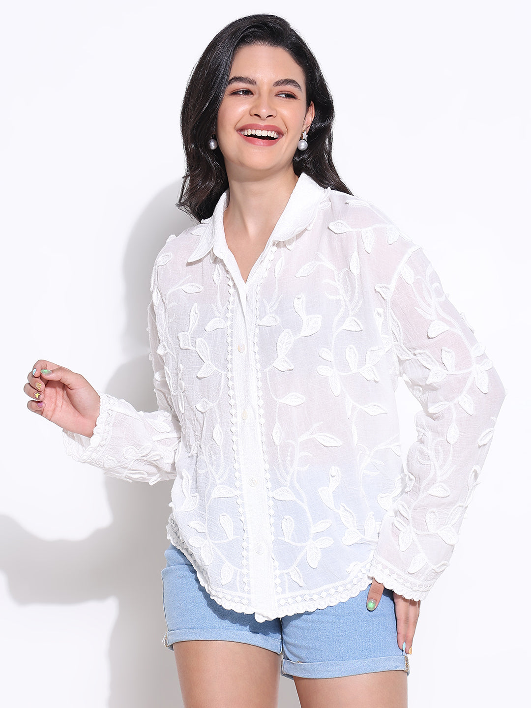 Women Solid White Oversized Shirt