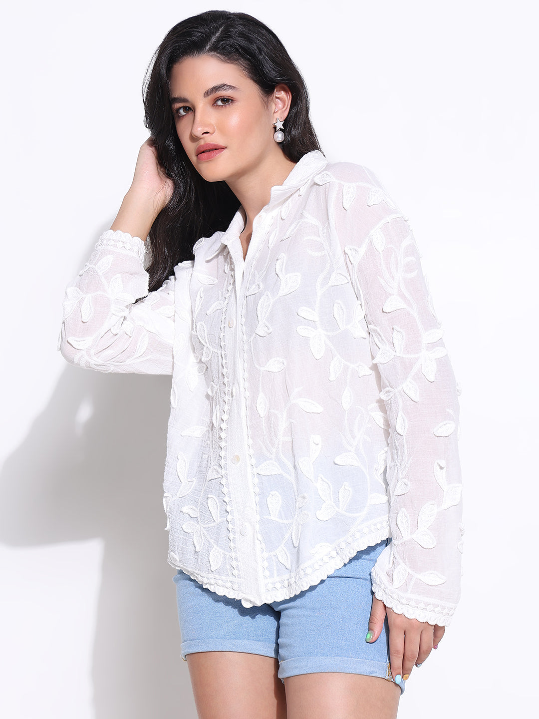 Women Solid White Oversized Shirt