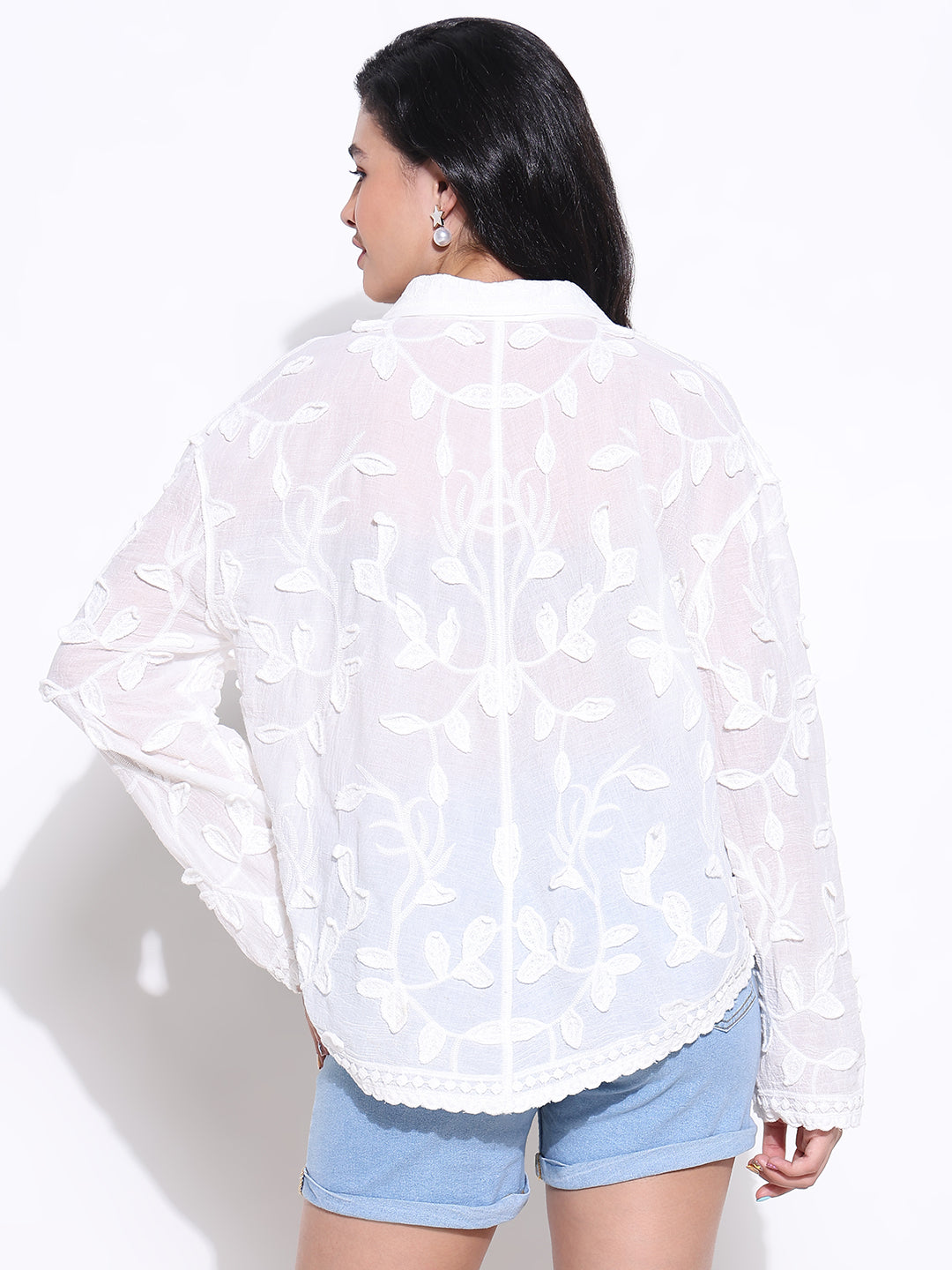 Women Solid White Oversized Shirt