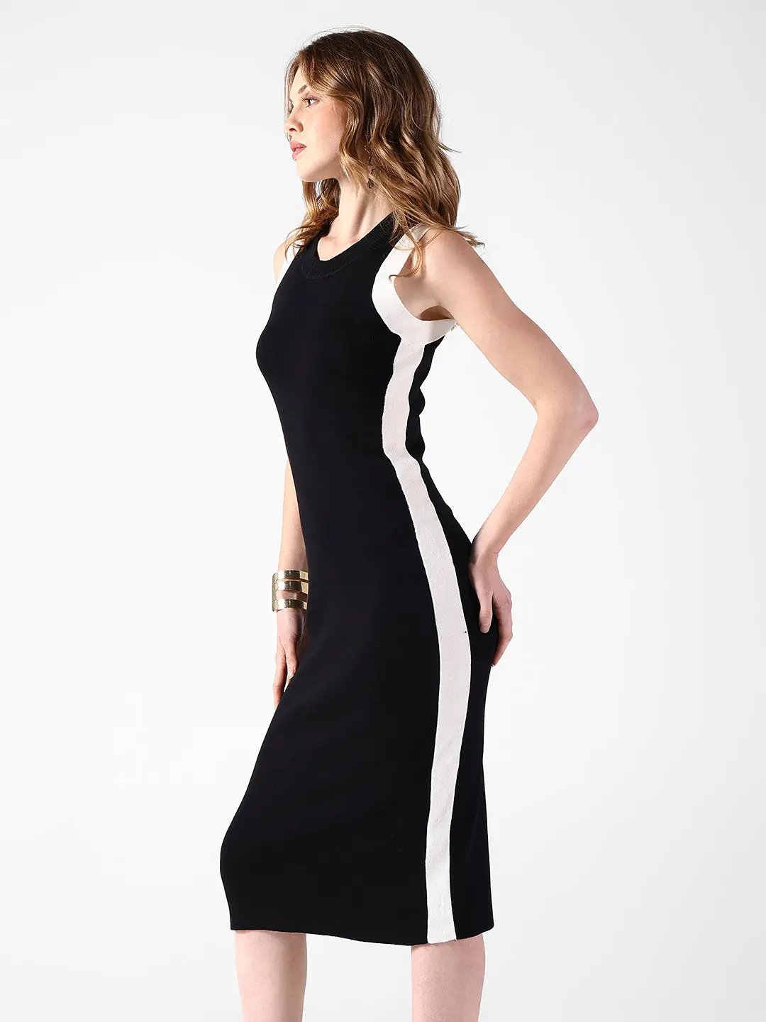 Shop Women's Black Bodycon Dress with Contrast Side Panels| Showoffff Shop Women's Black Bodycon Dress with Contrast Side Panels| Showoffff