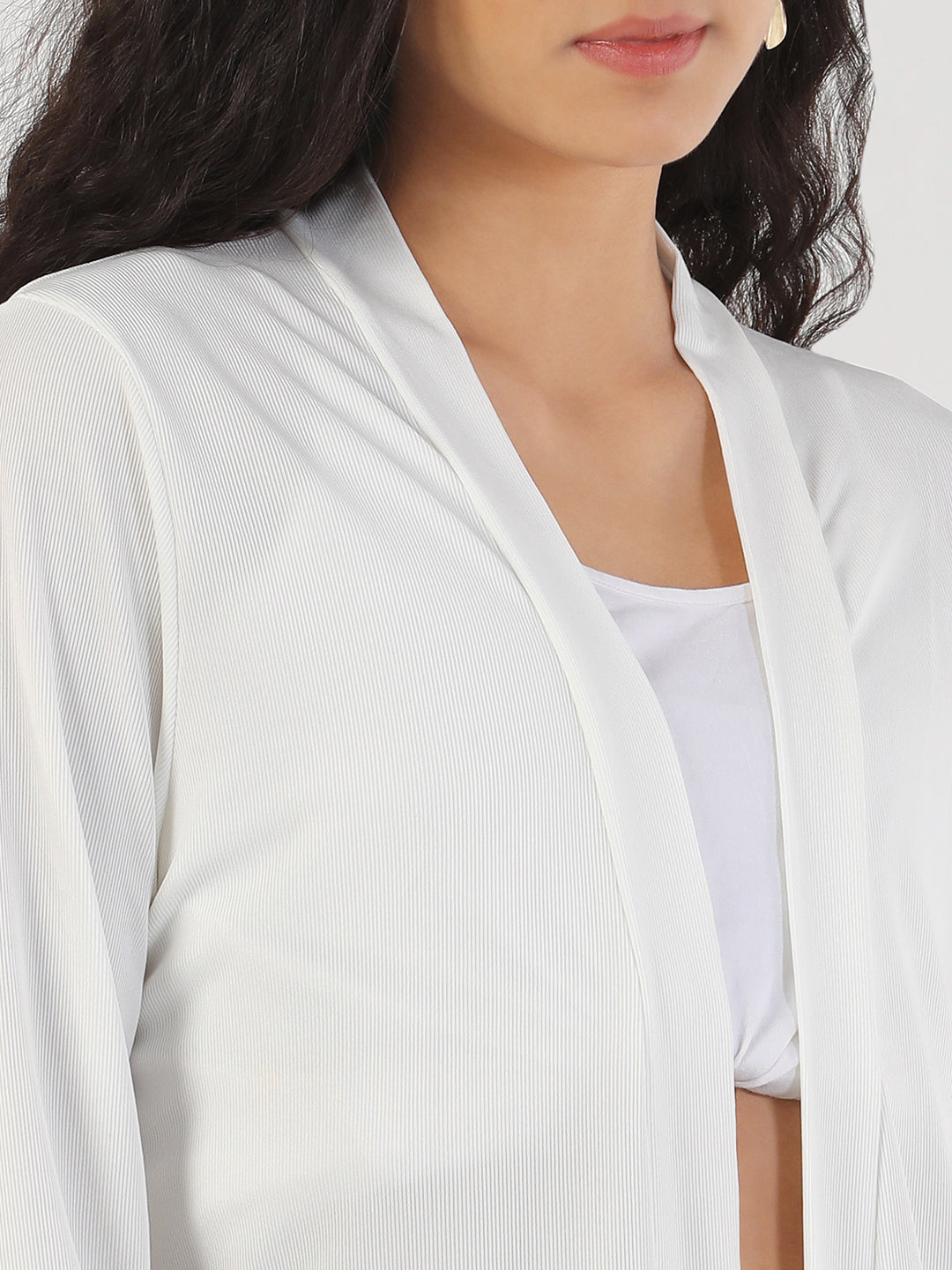 Women White Solid Longline Shrug