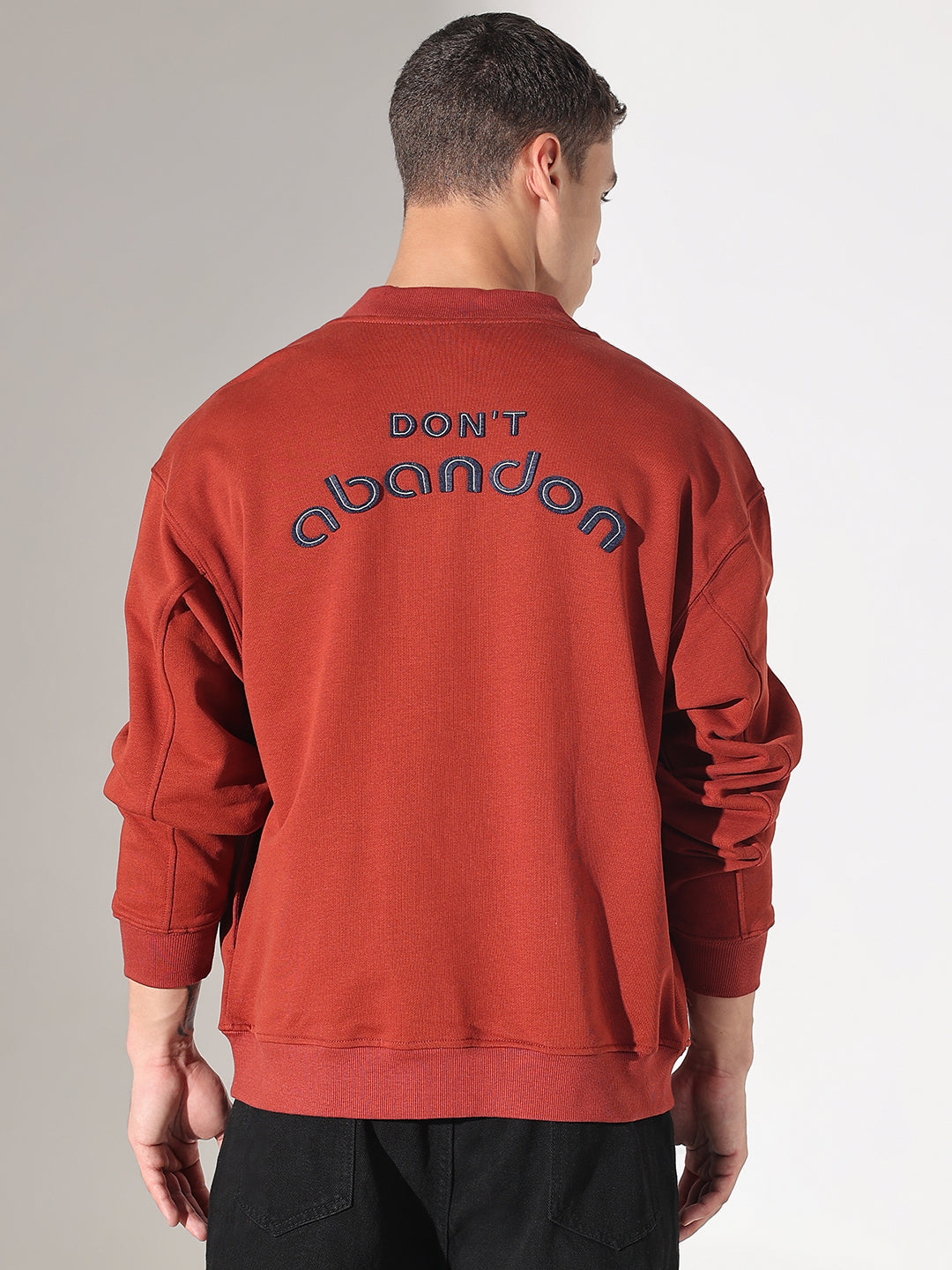 Men's Typography Rust Mandarin Collar Button Up Jacket