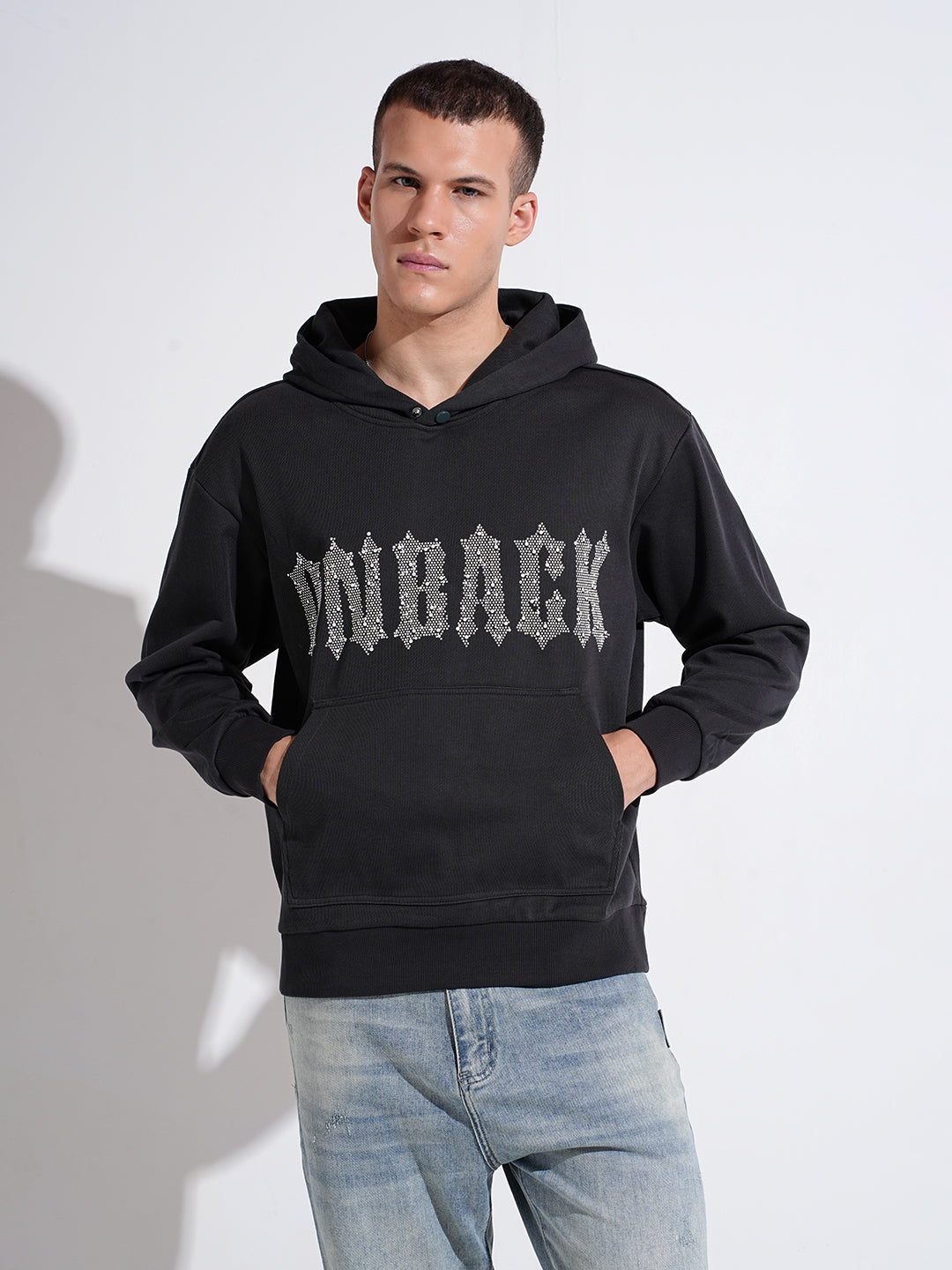 Men's Typography Charcoal Ribbed Regular Fit Hoodie