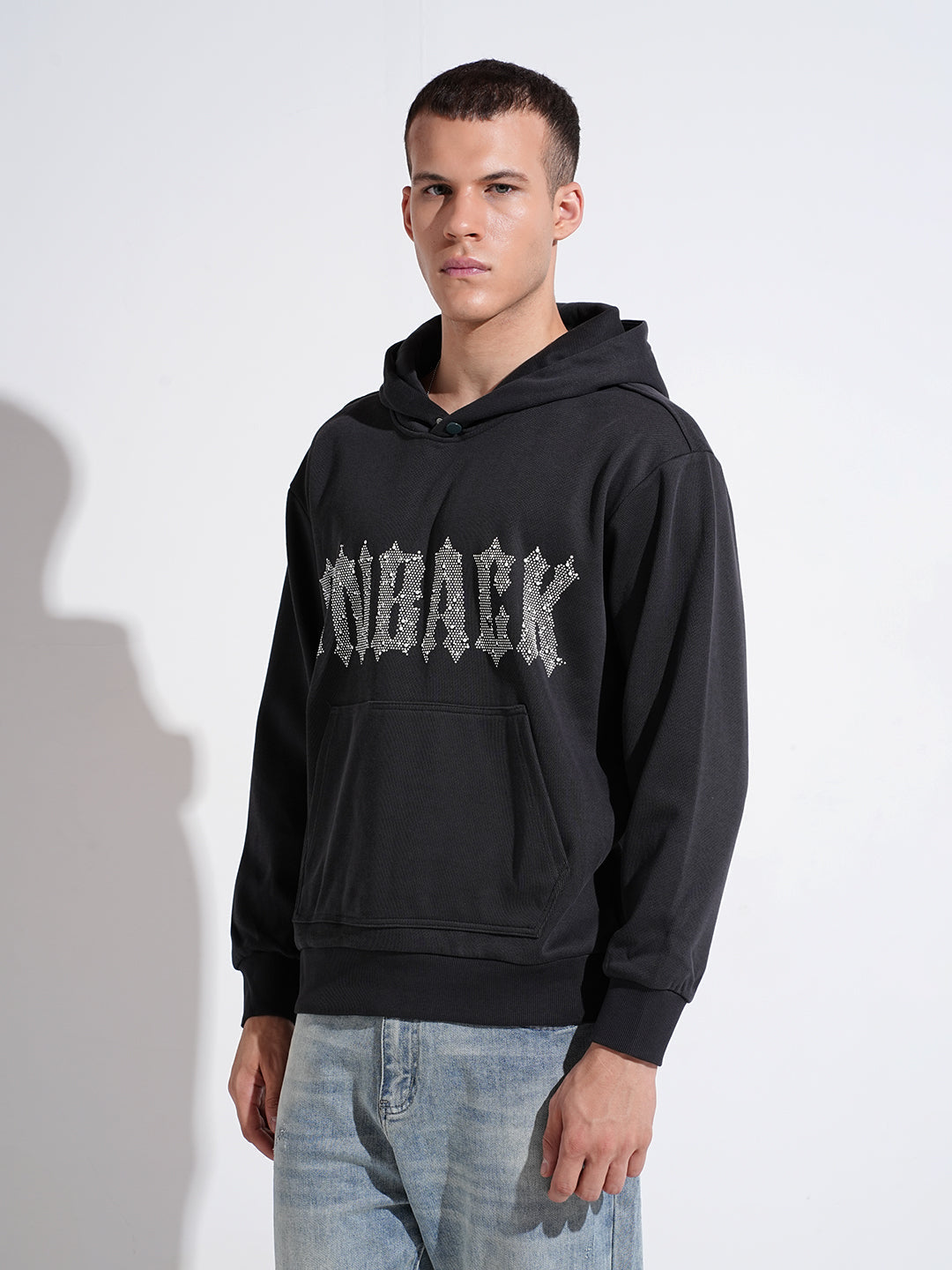 Men's Typography Charcoal Ribbed Regular Fit Hoodie