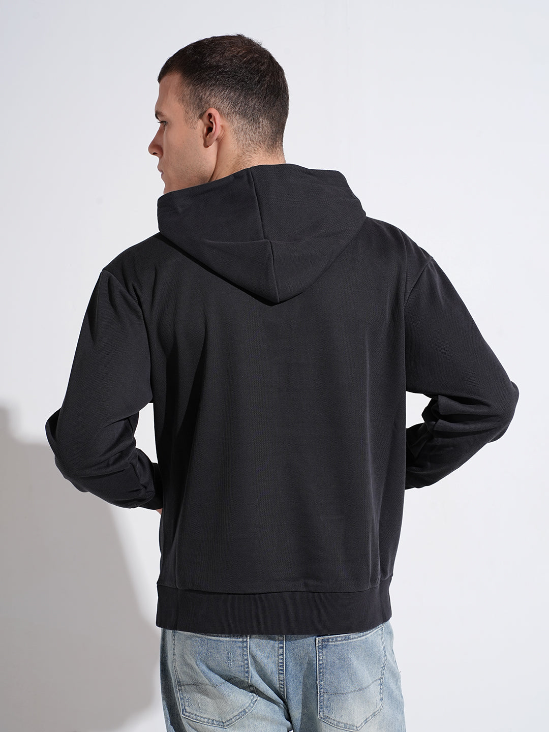 Men's Typography Charcoal Ribbed Regular Fit Hoodie