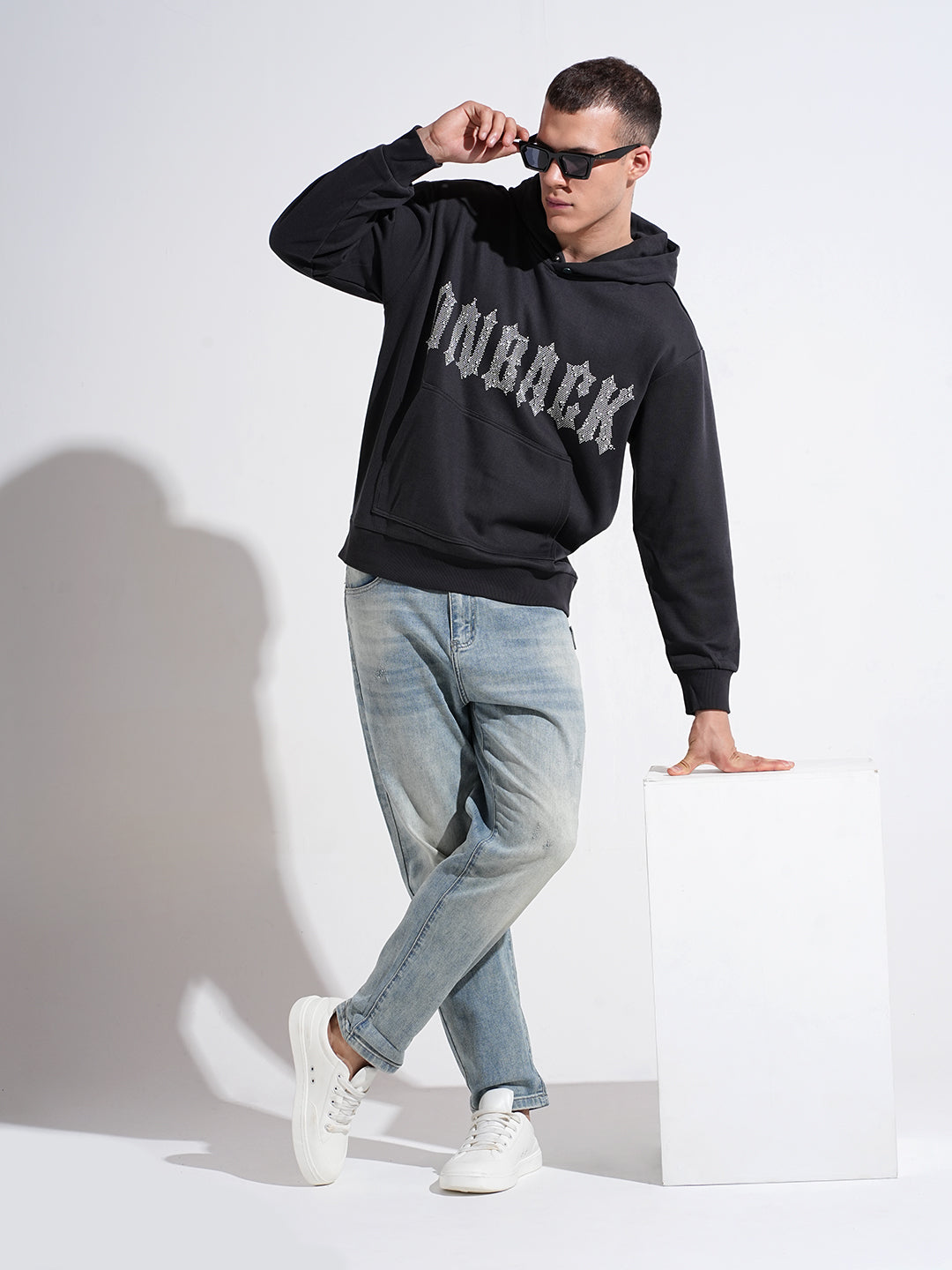 Men's Typography Charcoal Ribbed Regular Fit Hoodie